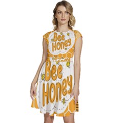 Bee Honey Honeycomb Hexagon Cap Sleeve High Waist Dress