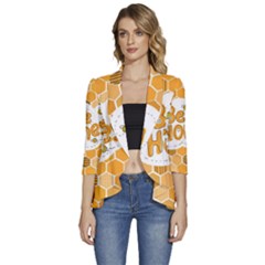 Bee Honey Honeycomb Hexagon Women s 3/4 Sleeve Ruffle Edge Open Front Jacket by Maspions