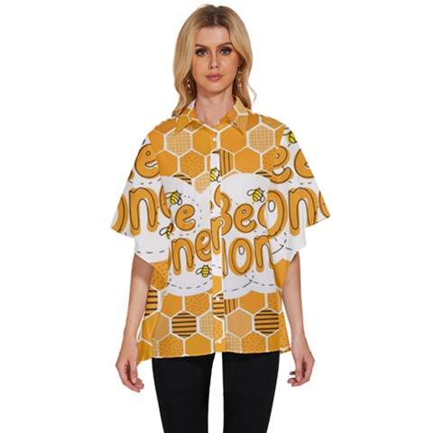 Bee Honey Honeycomb Hexagon Women s Batwing Button Up Shirt by Maspions