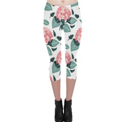 Flowers Hydrangeas Capri Leggings 