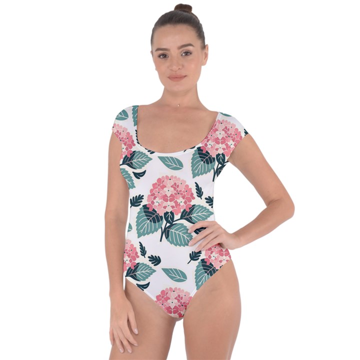 Flowers Hydrangeas Short Sleeve Leotard 