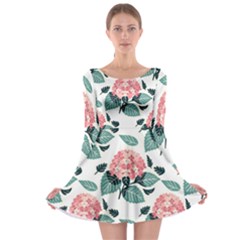 Flowers Hydrangeas Long Sleeve Skater Dress