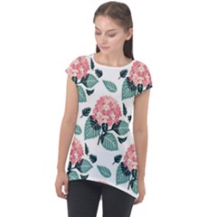 Flowers Hydrangeas Cap Sleeve High Low Top