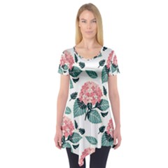 Flowers Hydrangeas Short Sleeve Tunic 