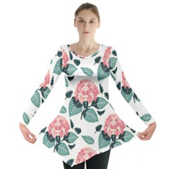 Flowers Hydrangeas Long Sleeve Tunic 