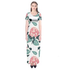 Flowers Hydrangeas Short Sleeve Maxi Dress