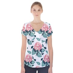 Flowers Hydrangeas Short Sleeve Front Detail Top