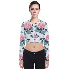 Flowers Hydrangeas Long Sleeve Zip Up Bomber Jacket by Maspions