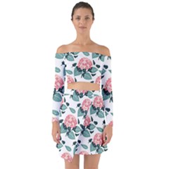 Flowers Hydrangeas Off Shoulder Top With Skirt Set