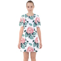 Flowers Hydrangeas Sixties Short Sleeve Mini Dress by Maspions