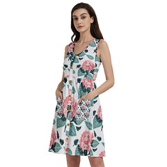 Flowers Hydrangeas Sleeveless Dress With Pocket