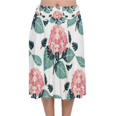 Flowers Hydrangeas Velvet Flared Midi Skirt