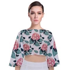 Flowers Hydrangeas Tie Back Butterfly Sleeve Chiffon Top