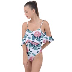 Flowers Hydrangeas Drape Piece Swimsuit