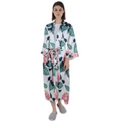 Flowers Hydrangeas Maxi Satin Kimono