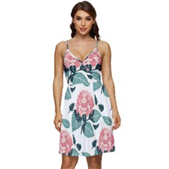 Flowers Hydrangeas V-neck Pocket Summer Dress 