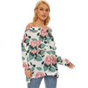 Flowers Hydrangeas Off Shoulder Chiffon Pocket Shirt View3