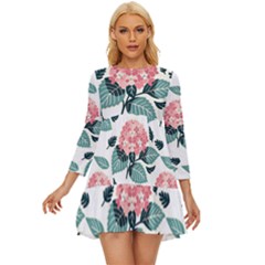 Flowers Hydrangeas Long Sleeve Babydoll Dress by Maspions