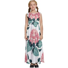 Flowers Hydrangeas Kids  Satin Sleeveless Maxi Dress