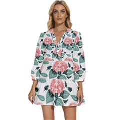 Flowers Hydrangeas V-neck Placket Mini Dress