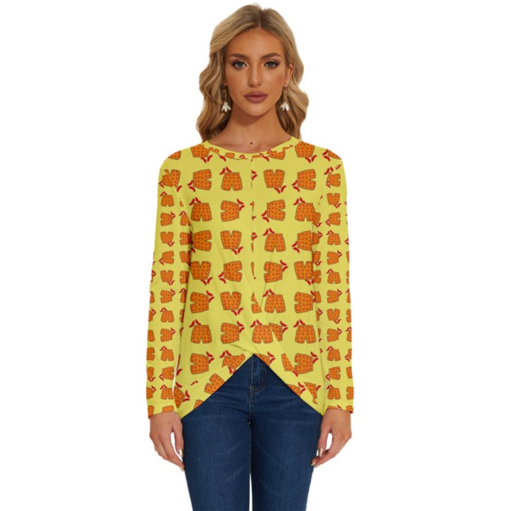 Pattern Shorts Watermelon Design Long Sleeve Crew Neck Pullover Top