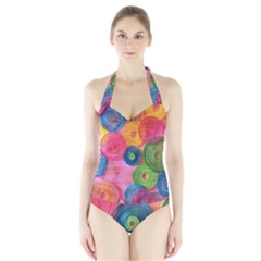 Colorful Abstract Patterns Halter Swimsuit