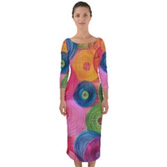 Colorful Abstract Patterns Quarter Sleeve Midi Bodycon Dress