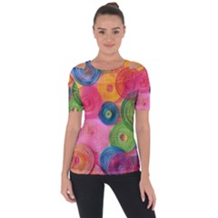 Colorful Abstract Patterns Shoulder Cut Out Short Sleeve Top