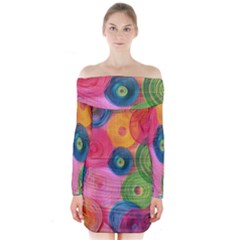 Colorful Abstract Patterns Long Sleeve Off Shoulder Dress