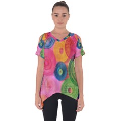 Colorful Abstract Patterns Cut Out Side Drop T-shirt