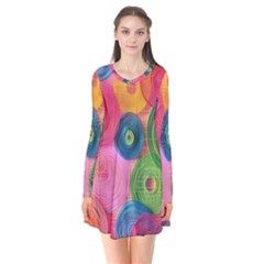 Colorful Abstract Patterns Long Sleeve V-neck Flare Dress