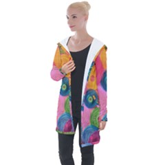 Colorful Abstract Patterns Longline Hooded Cardigan