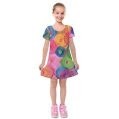 Colorful Abstract Patterns Kids  Short Sleeve Velvet Dress