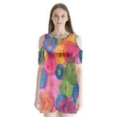 Colorful Abstract Patterns Shoulder Cutout Velvet One Piece