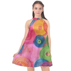 Colorful Abstract Patterns Halter Neckline Chiffon Dress 