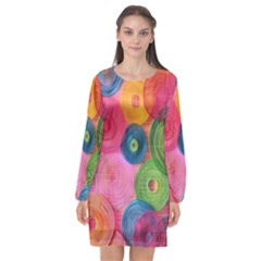 Colorful Abstract Patterns Long Sleeve Chiffon Shift Dress 