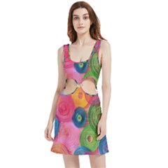 Colorful Abstract Patterns Velour Cutout Dress