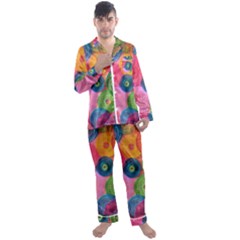 Colorful Abstract Patterns Men s Long Sleeve Satin Pajamas Set