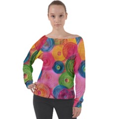 Colorful Abstract Patterns Off Shoulder Long Sleeve Velour Top