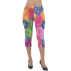 Colorful Abstract Patterns Lightweight Velour Capri Leggings 