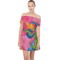 Colorful Abstract Patterns Off Shoulder Chiffon Dress