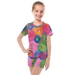 Colorful Abstract Patterns Kids  Mesh T-shirt And Shorts Set