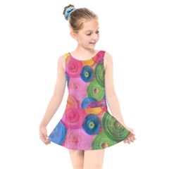 Colorful Abstract Patterns Kids  Skater Dress Swimsuit by Maspions