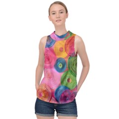 Colorful Abstract Patterns High Neck Satin Top