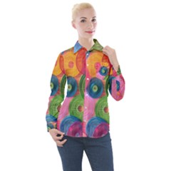 Colorful Abstract Patterns Women s Long Sleeve Pocket Shirt