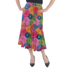 Colorful Abstract Patterns Midi Mermaid Skirt