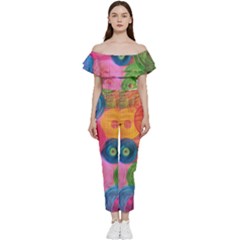 Colorful Abstract Patterns Bardot Ruffle Jumpsuit