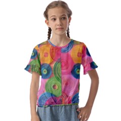 Colorful Abstract Patterns Kids  Cuff Sleeve Scrunch Bottom T-shirt