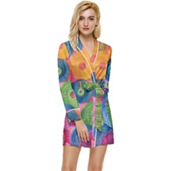 Colorful Abstract Patterns Long Sleeve Satin Robe