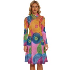 Colorful Abstract Patterns Long Sleeve Shirt Collar A-line Dress by Maspions